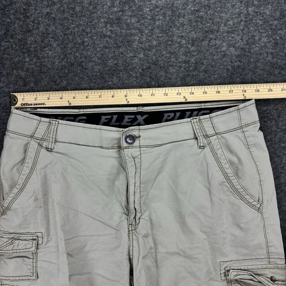 PLUGG FLEX Men’s Cargo Shorts Size 38 Khaki Tan Waist Multi Pocket Cotton Casual